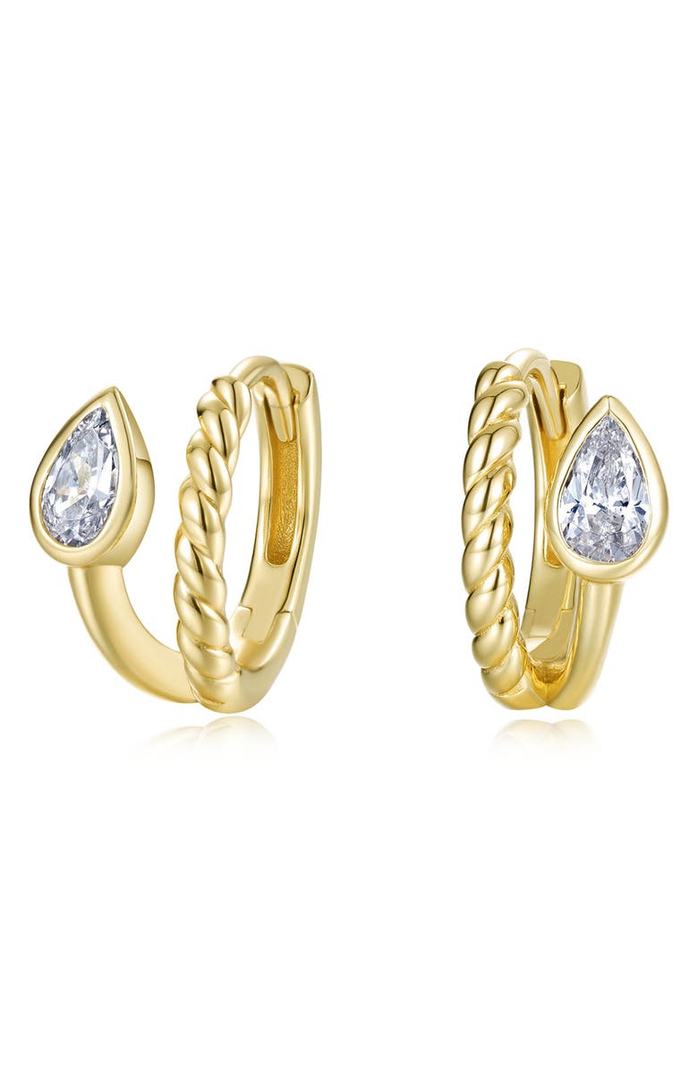 Lafonn Tessa Bypass Pear-Cut Simulated Diamond Huggie Hoop Earrings, Main, color, Gold