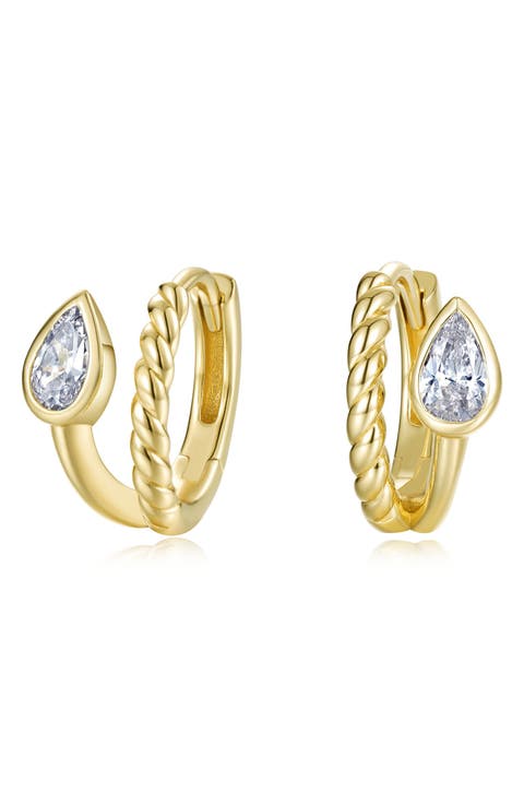 Tessa Bypass Pear-Cut Simulated Diamond Huggie Hoop Earrings