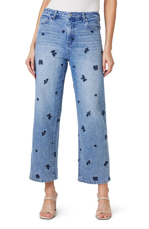 Peyton Embroidery Wide Leg Ankle Jeans (Seafarer)