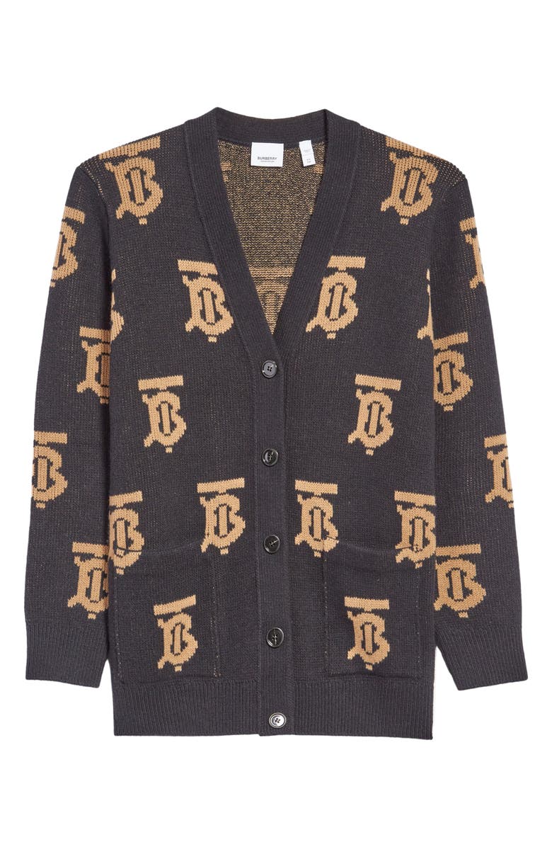 Burberry Nadine TB Monogram Wool Cardigan, Alternate, color, 