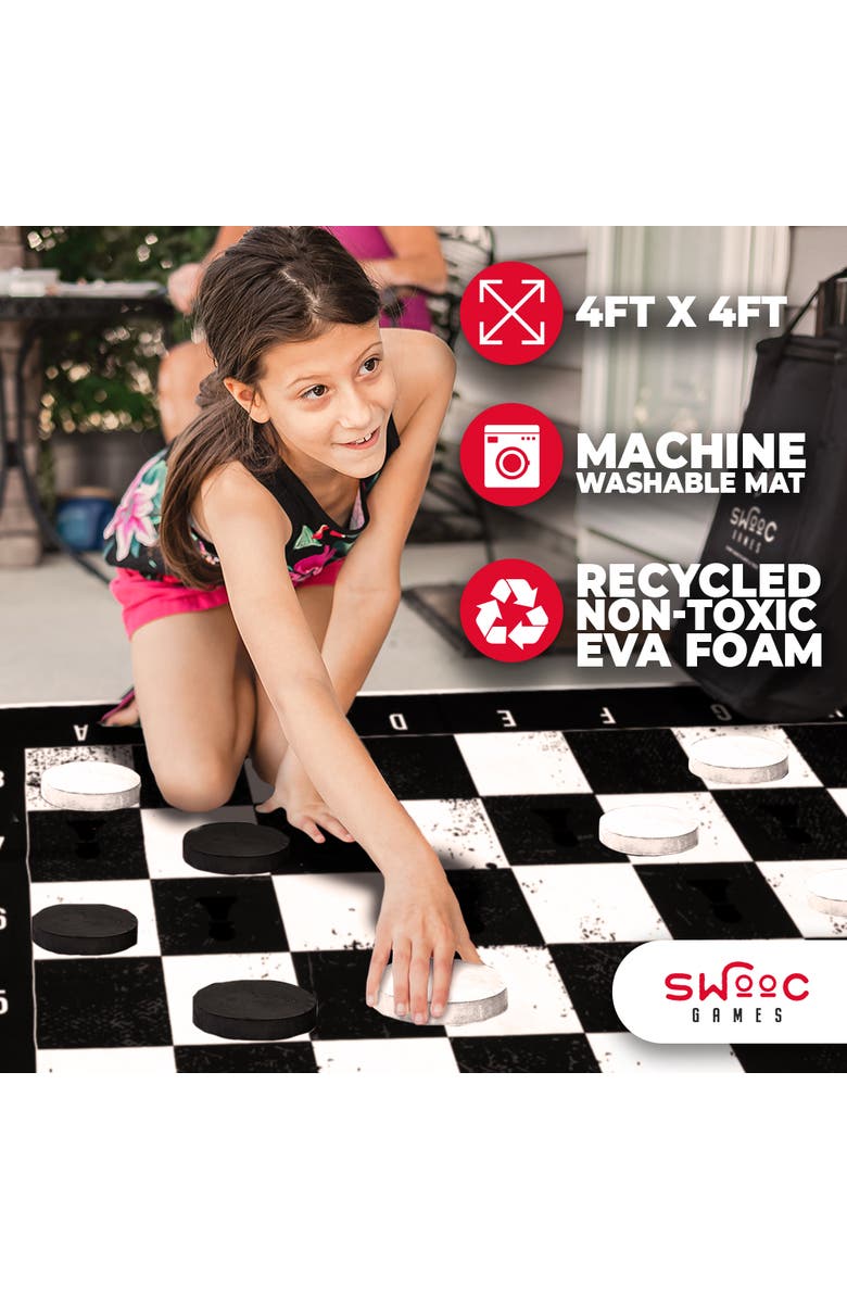 Swooc Games Giant Checkers, Chess, & Chess Tac Toe Game, Alternate, color, Black, White