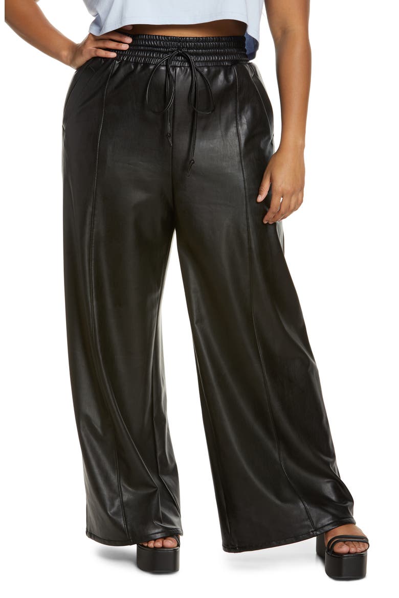 Faux Leather Wide Leg Pants, Main, color, BLACK