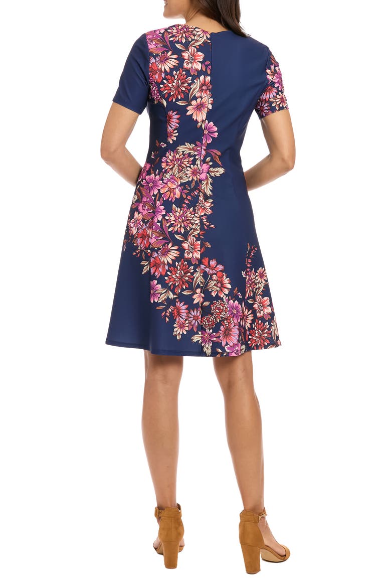 Square Neck Fit & Flare Scuba Dress, Alternate, color, NAVY/ FUCHSIA