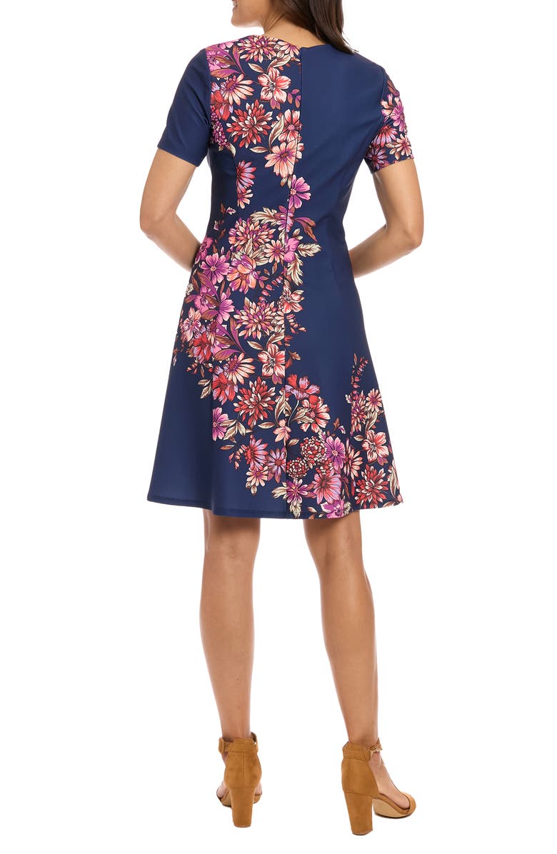 London Times Square Neck Fit & Flare Scuba Dress, Alternate, color, Navy/ Fuchsia