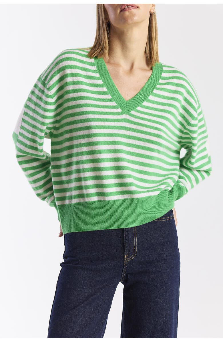 Brodie Pure Cashmere Beach Stripe 100% Cashmere Sweater, Alternate, color, Spring Green