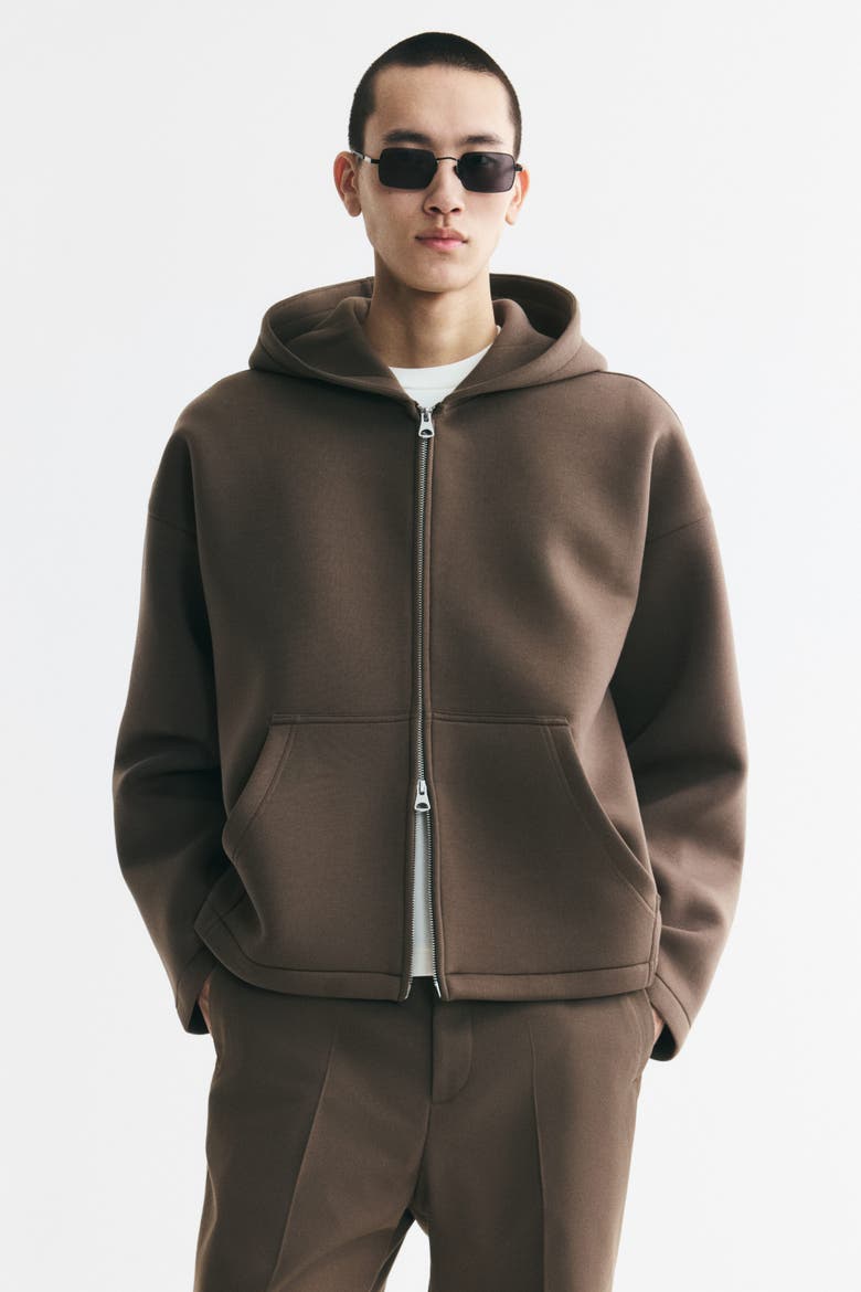 Oversized Scuba Knit Hooded Jacket, Main, color, Dark taupe