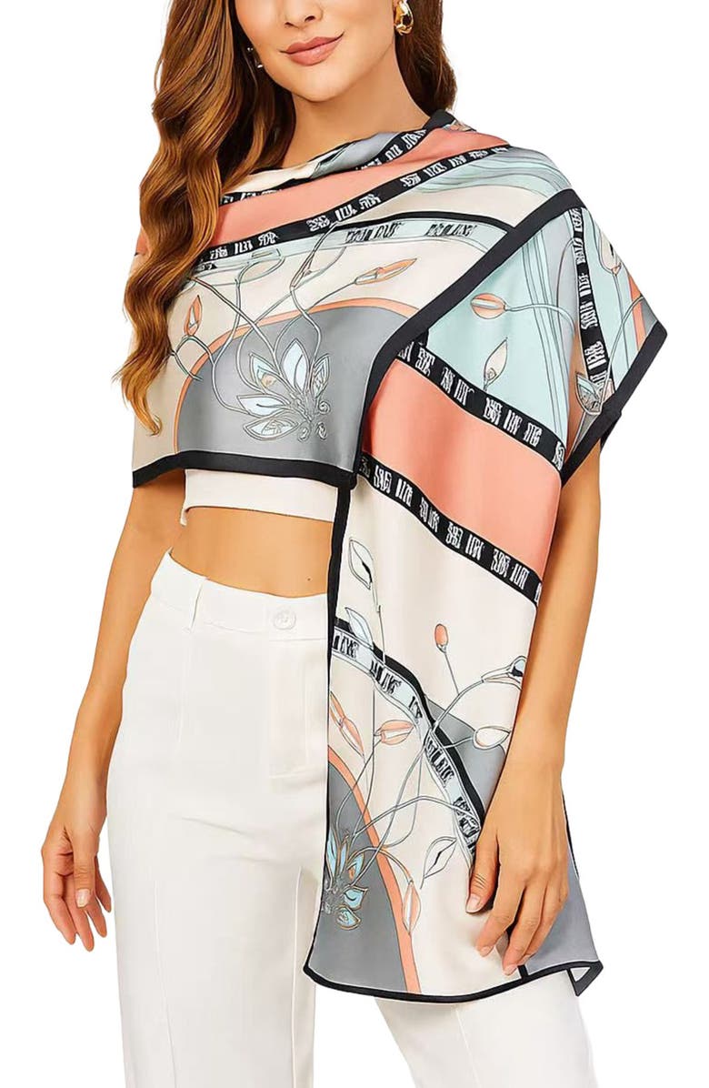 SILKSILKY Mulberry Silk Printed Rectangular Long Shawl Scarf, Main, color, Mint Green