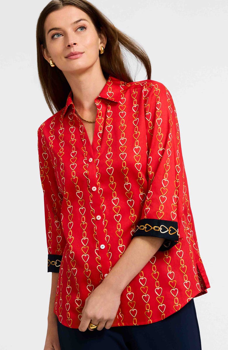 Foxcroft Mary Love Chain Print Cotton Button-Up Shirt, Alternate, color, 