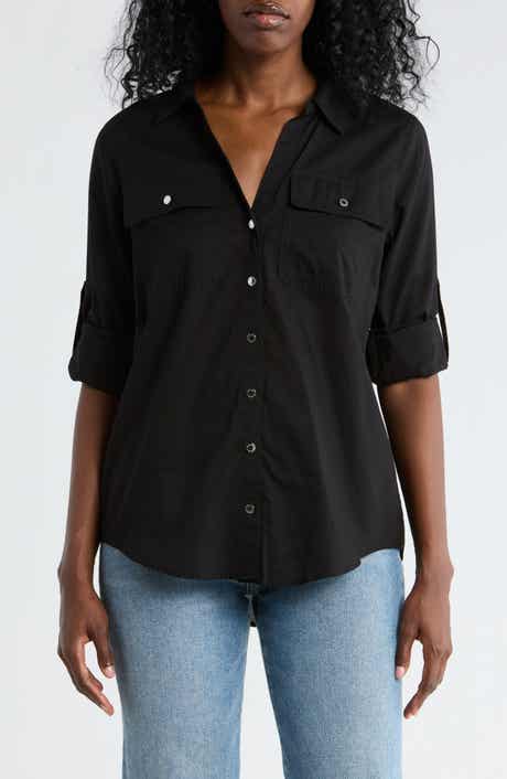 DKNY Solid Roll Sleeve Button-Up Shirt