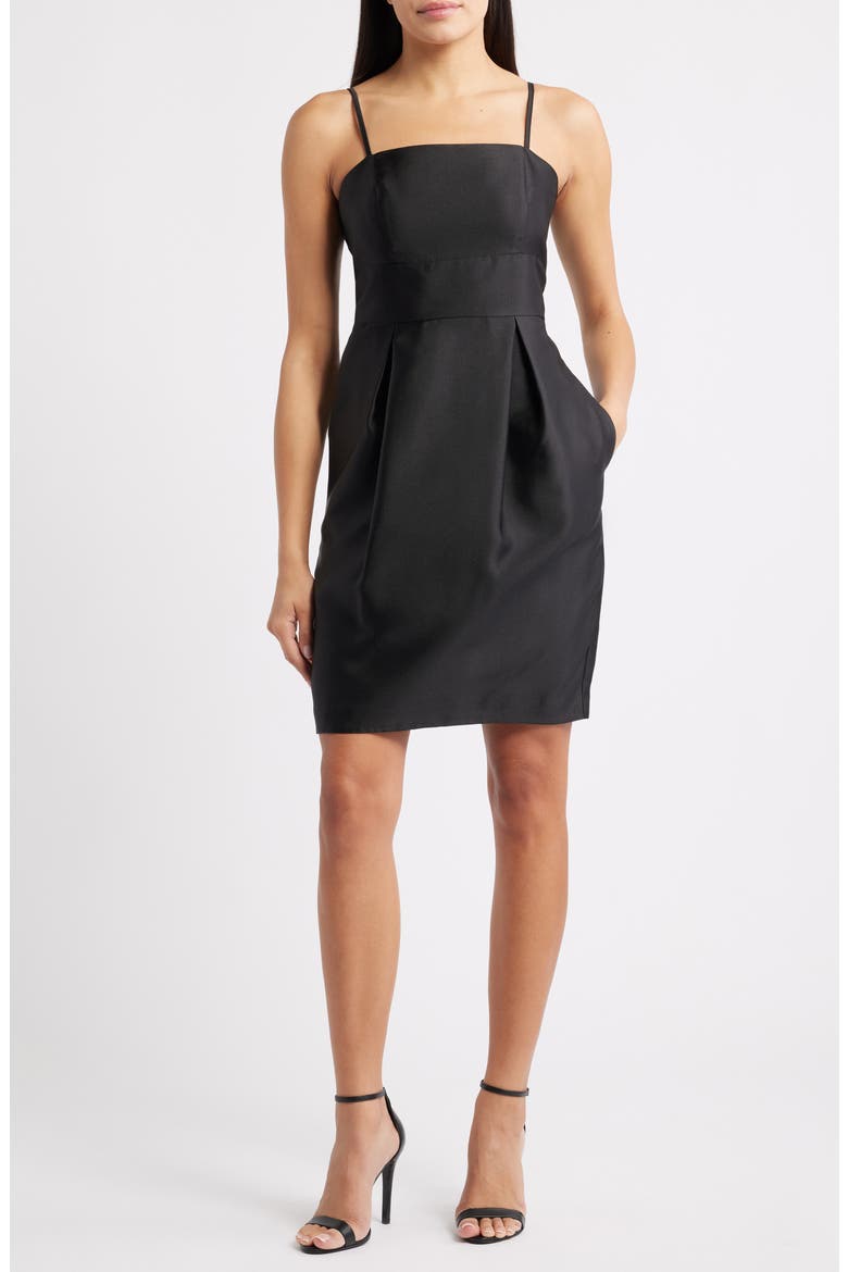 Satin Twill Cocktail Dress, Main, color, BLACK