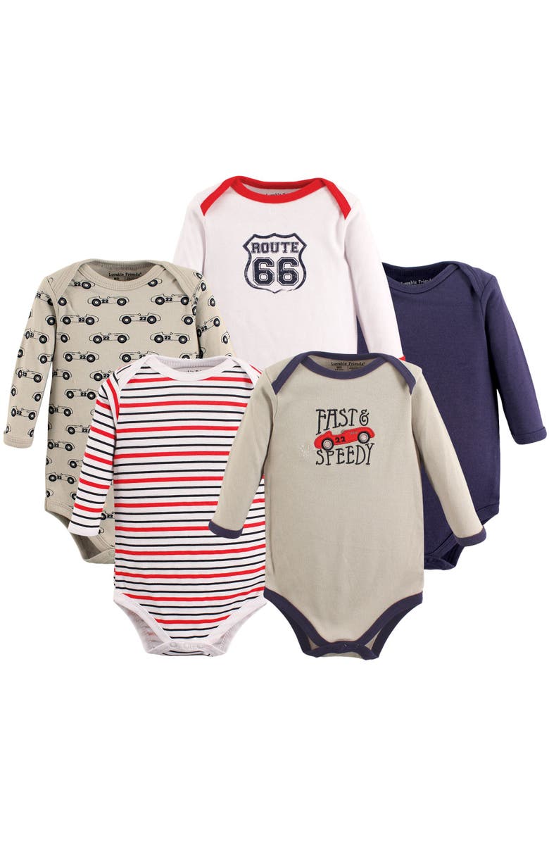Luvable Friends Cotton Long-Sleeve Bodysuits, Main, color, Speedy