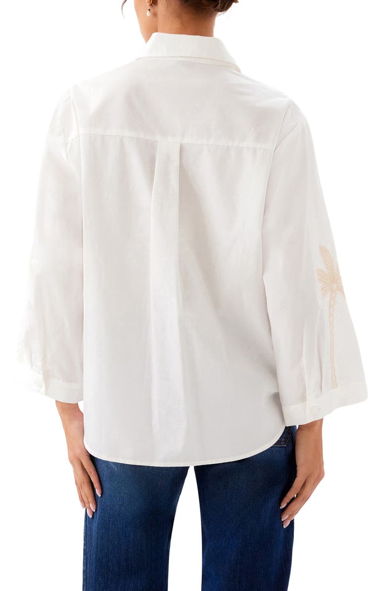 Karen Kane Embroidered Palm Tree Cotton T-Shirt, Alternate, color, Off White