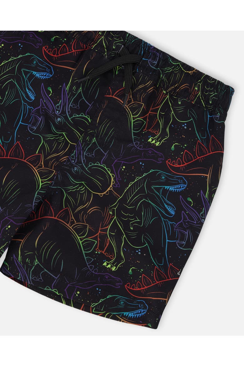 Above the Knee Elastic Waist Dinosaur Print Swim Trunks, Alternate, color, Black Dinosaur Print