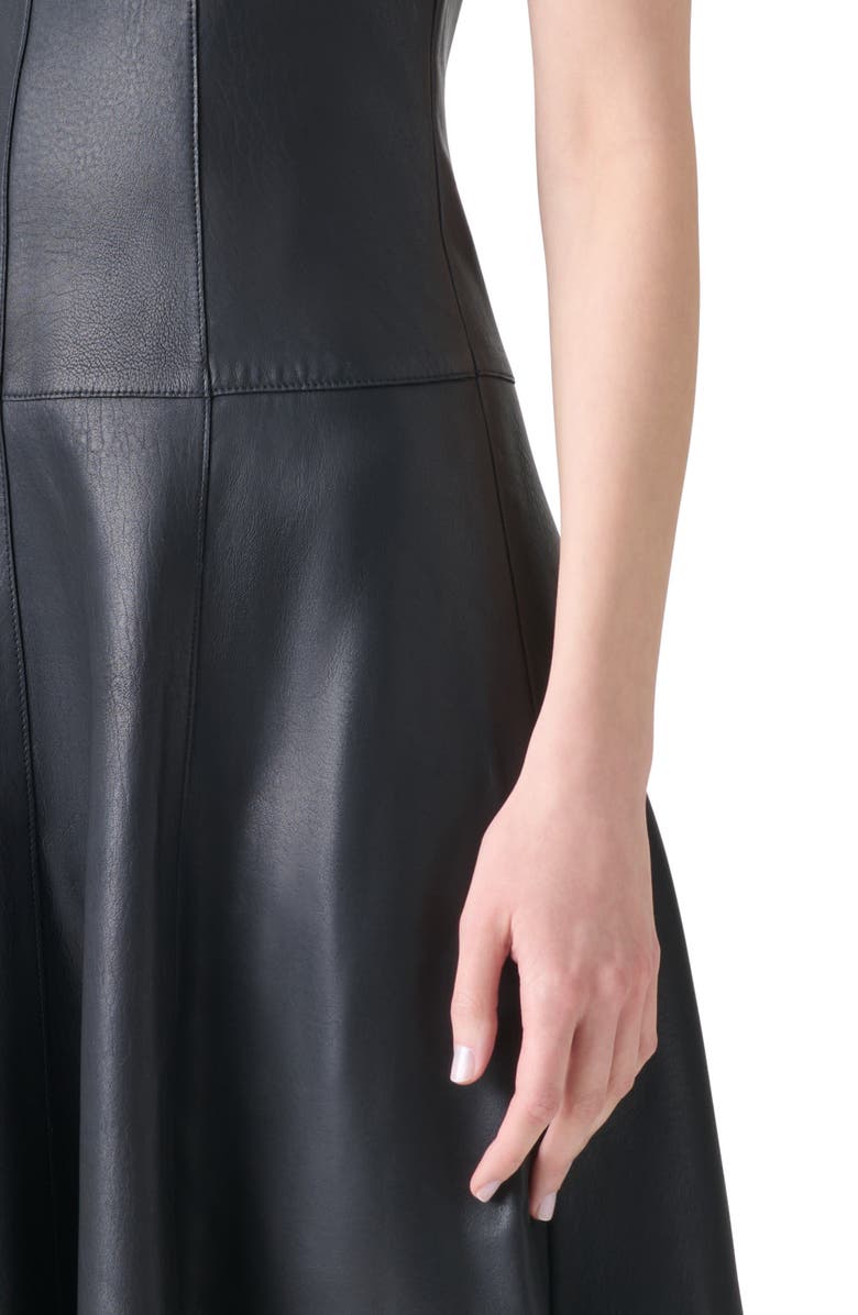 Akris Lambskin Leather Ballet Midi Dress, Alternate, color, Black