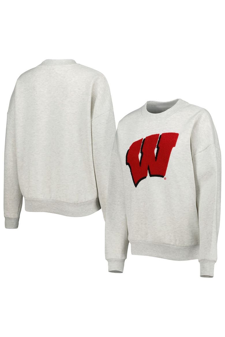 Women's Gameday Couture Heather Ash Wisconsin Badgers Chenille Patch Fleece Sweatshirt, Alternate, color, Ash