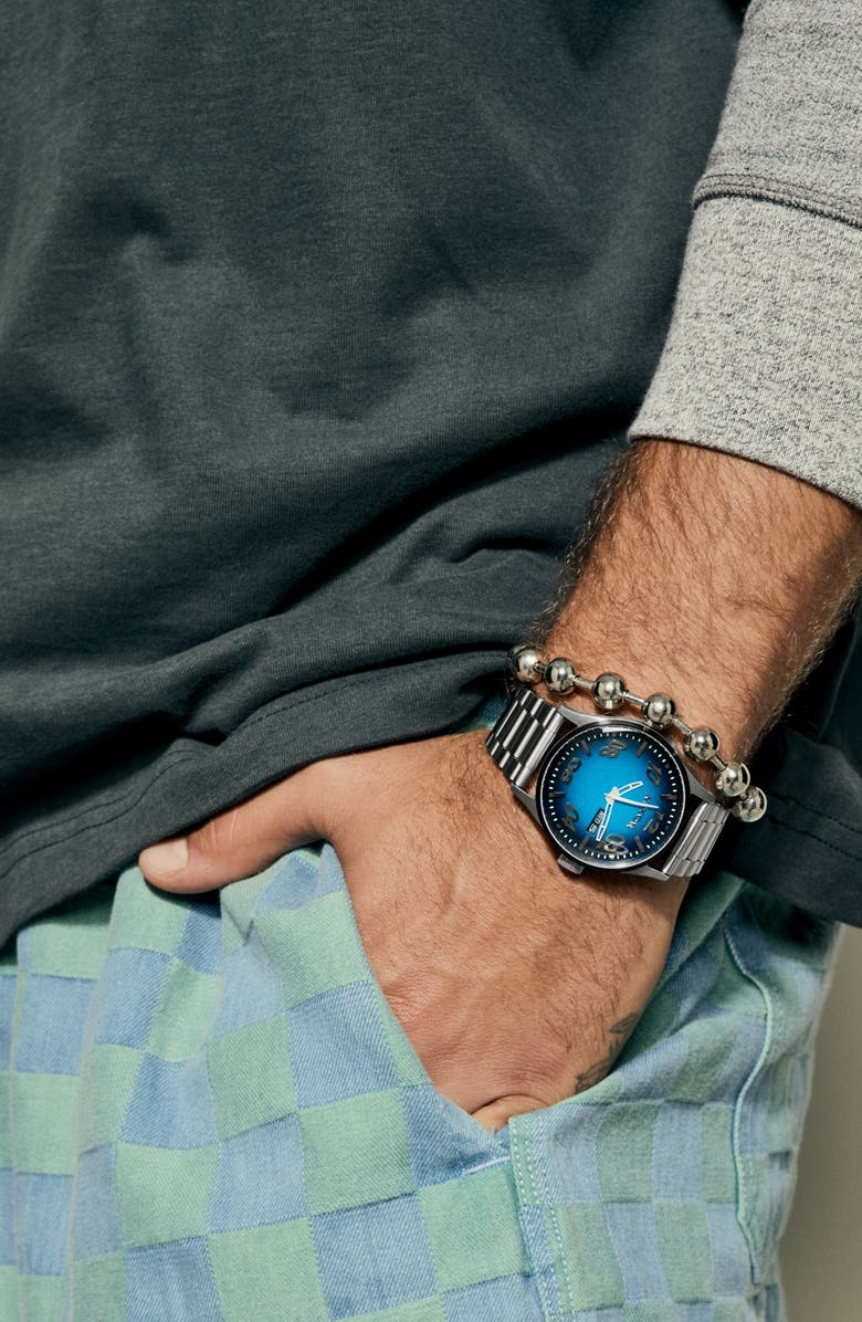 Nixon The Sentry Fisheye Bracelet Watch, 42mm, Alternate, color, Fisheye / Silver / Polar Blue