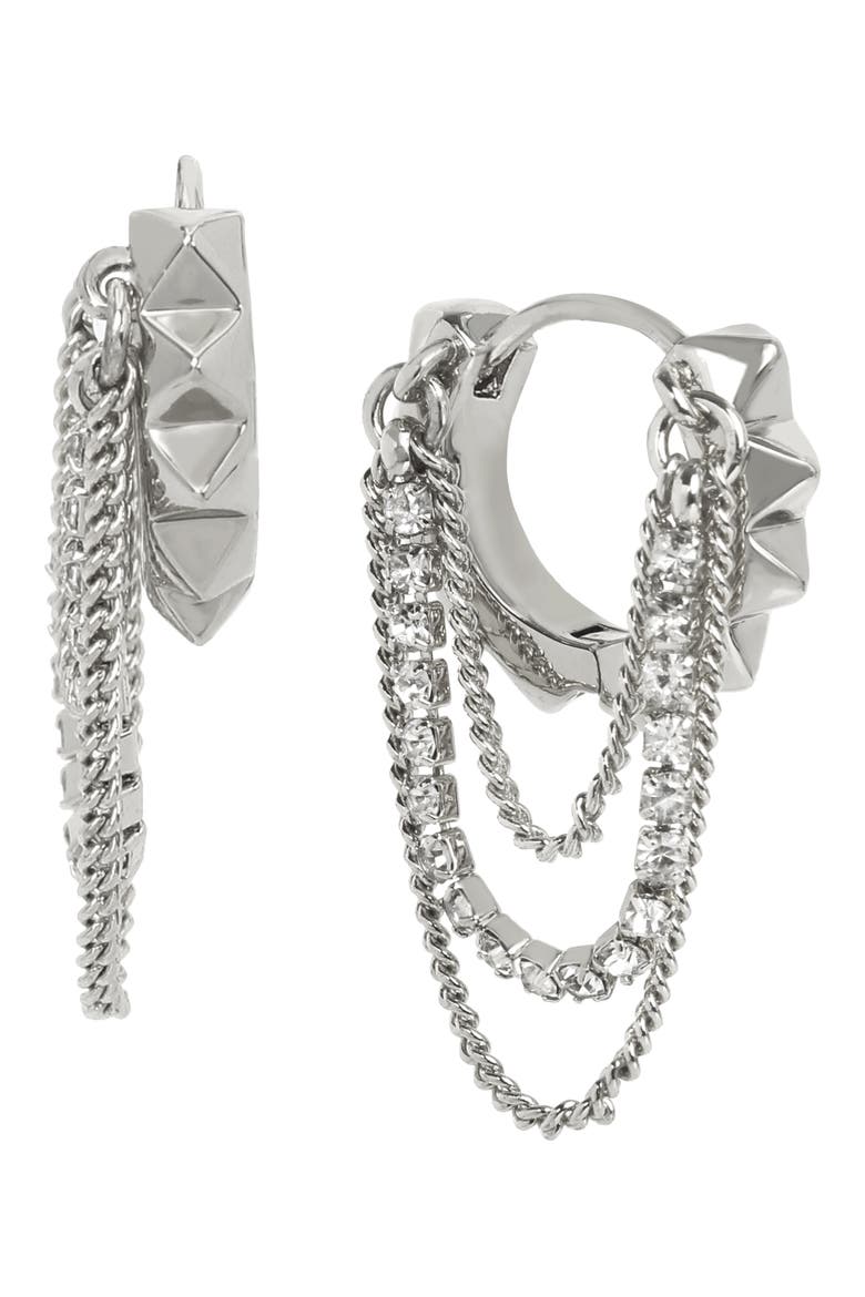 Muiltchain Huggie Hoop Earrings, Main, color, RHODIUM