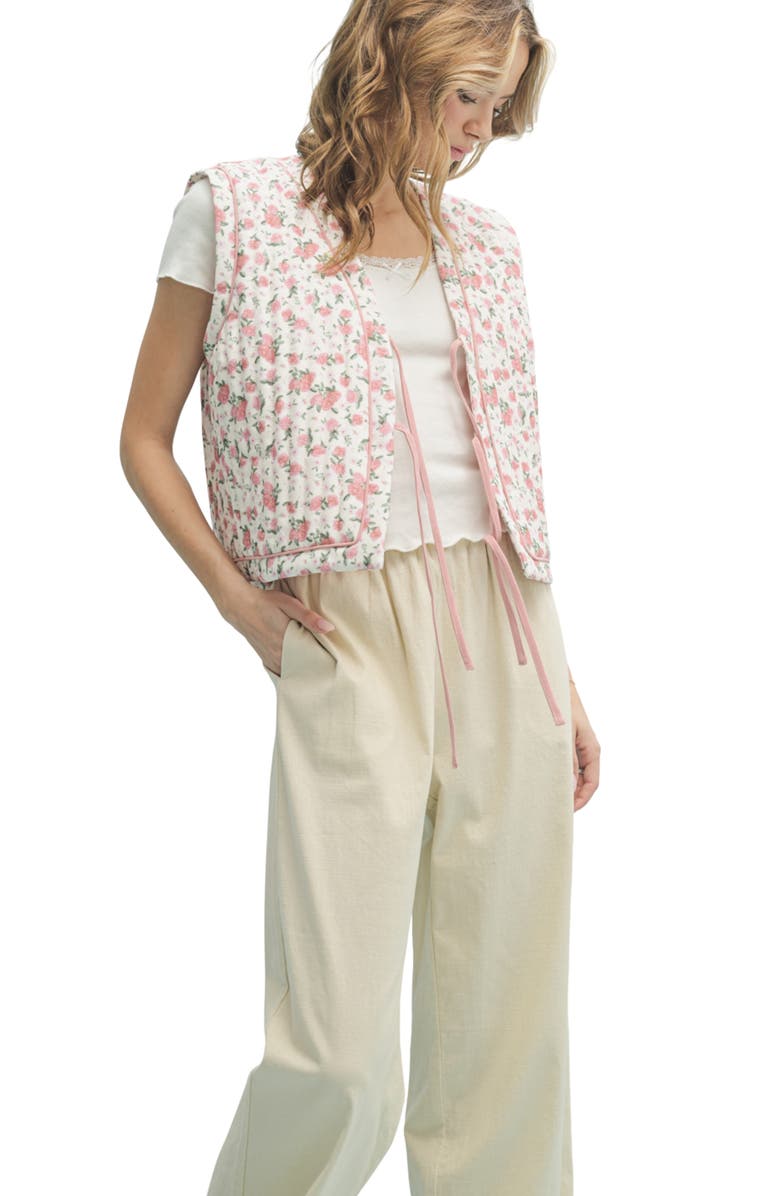 WISHLIST Floral Quilted Vest, Alternate, color, Ecru/ Tose