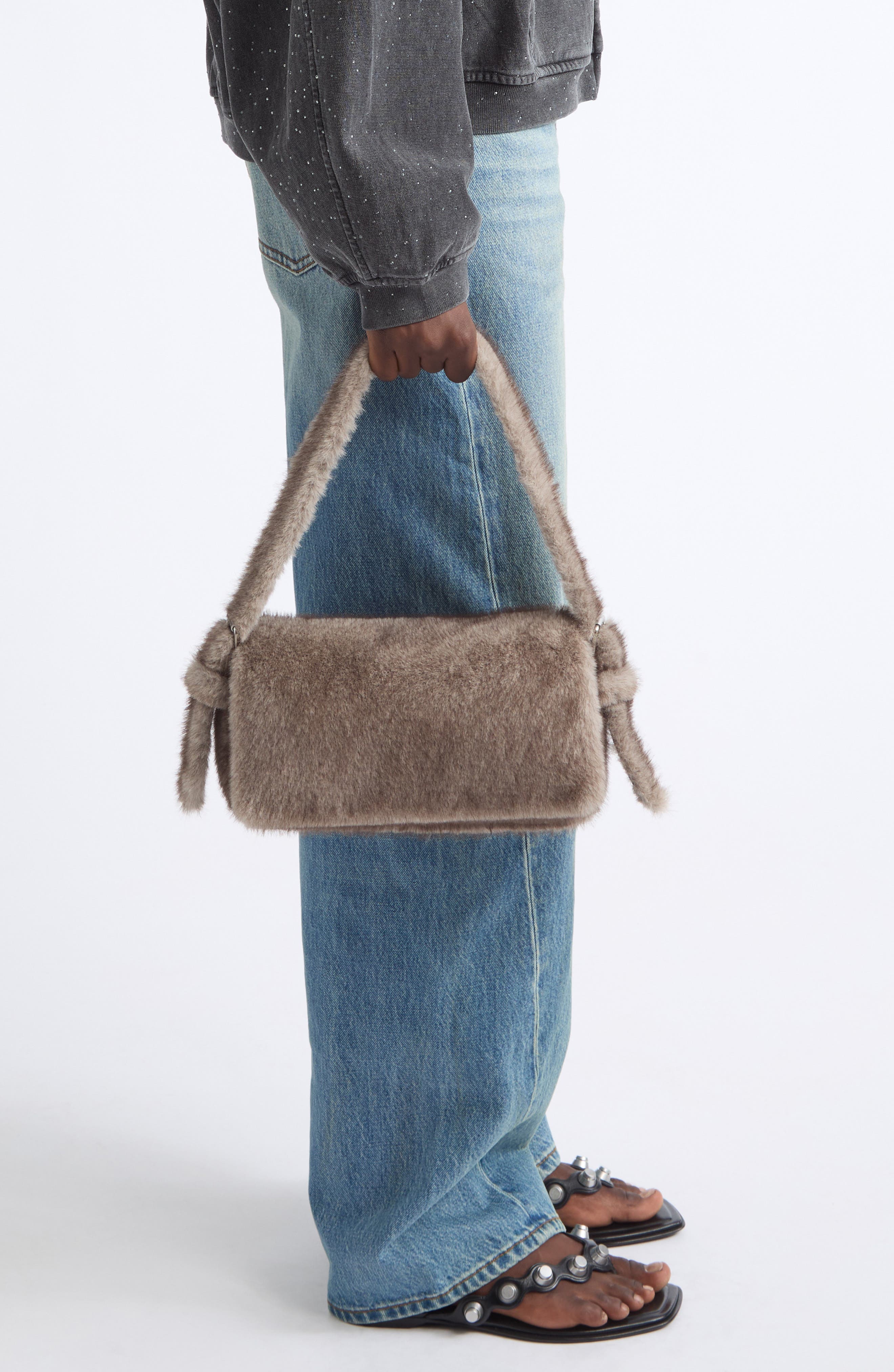 Ricco Slim Faux Fur Flap Bag, Alternate, color, GREY