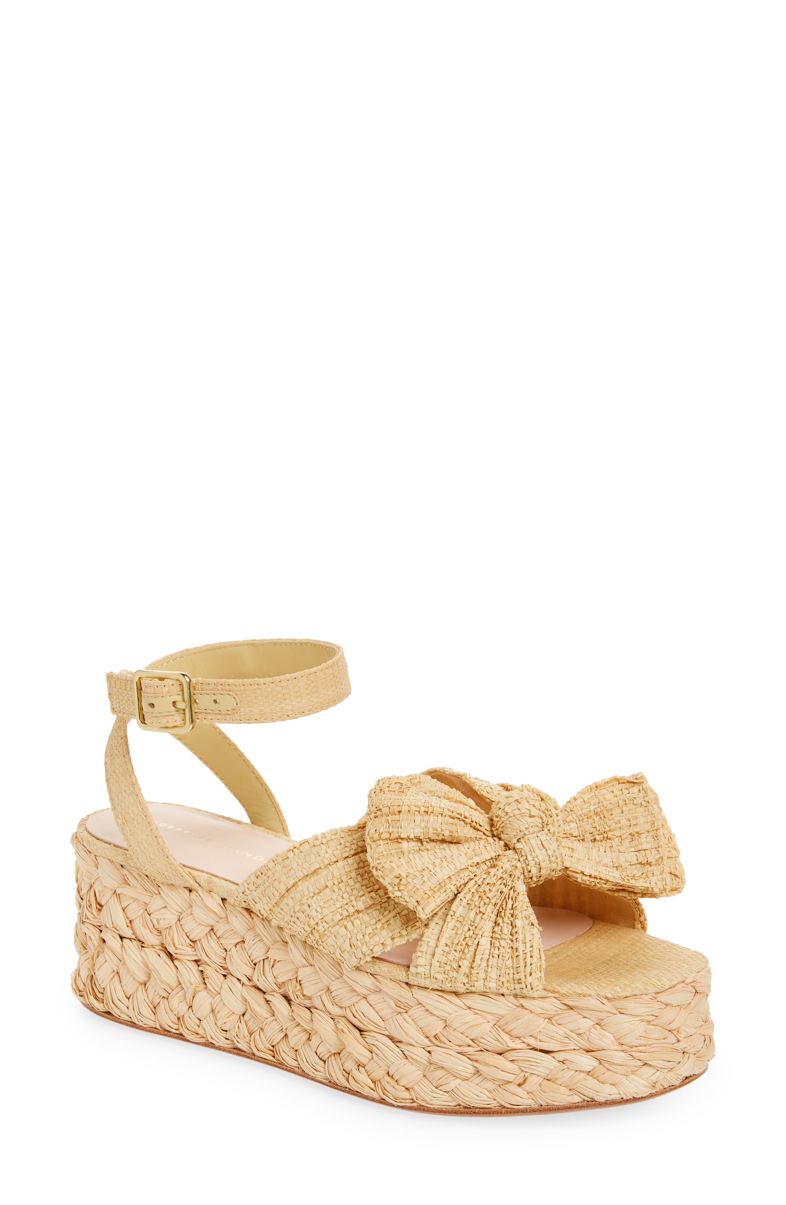 Gaby Pleated Bow Braided Raffia Platform Sandal, Main, color, NATURAL