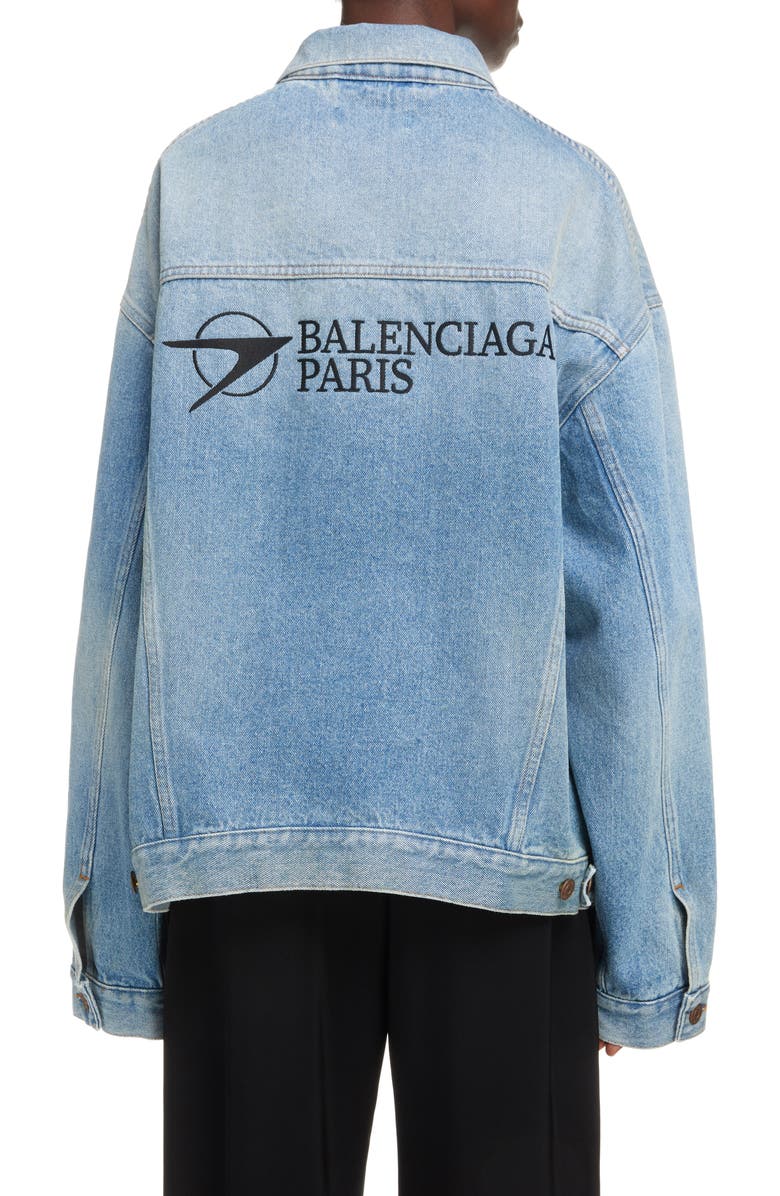 Balenciaga Oversize Logo Denim Jacket, Alternate, color, 