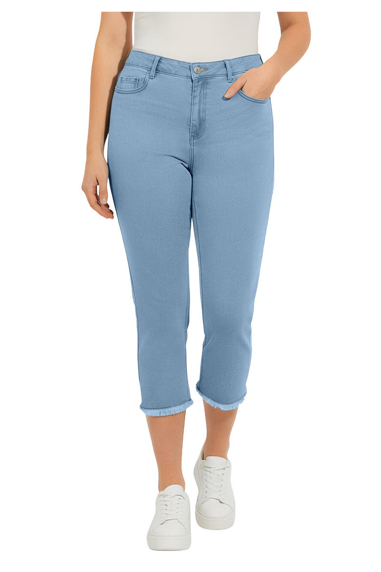 Plus Size Straight Leg Frayed Hem Cropped Capri Jean, Main, color, LIGHT STONEWASH