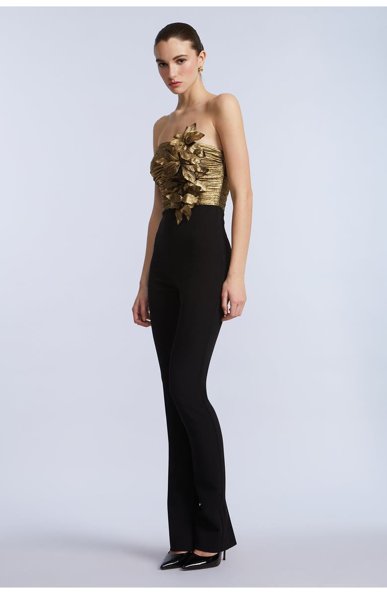 BCBGMAXAZRIA Flower Detail Jumpsuit, Alternate, color, Gold & Black Combo
