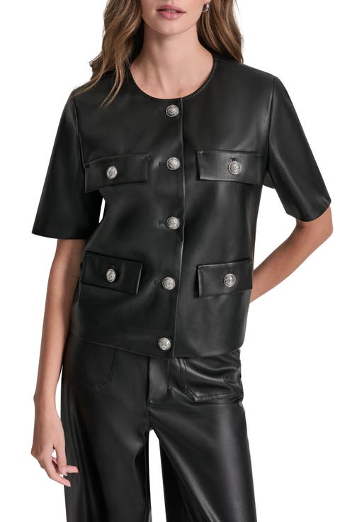 Short Sleeve Faux Leather Jacket