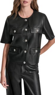 DKNY Jeans Short Sleeve Faux Leather Jacket