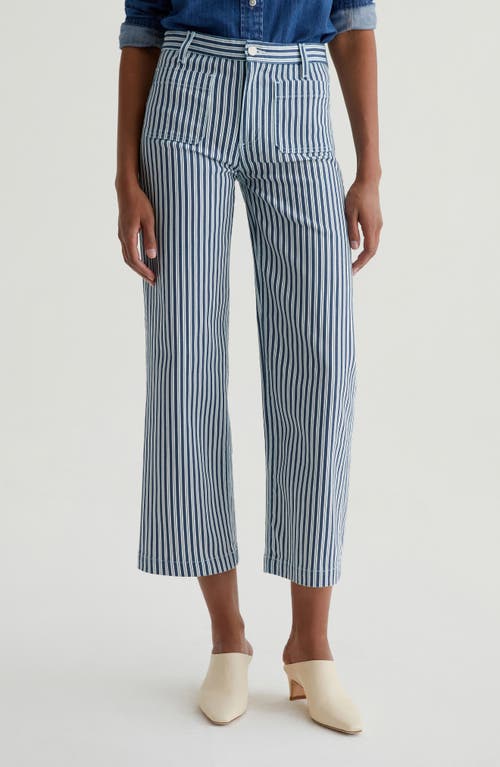 Ag Kassie Patch Pocket High Waist Ankle Wide Leg Pants In Nordic Stripe Indigo Multi