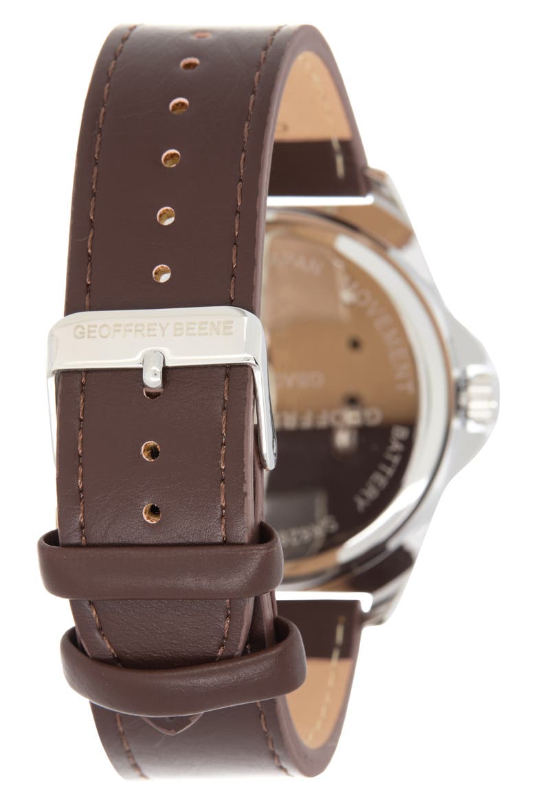 Diamond Dial Leather Strap Watch, 42mm, Alternate, color, SILVER