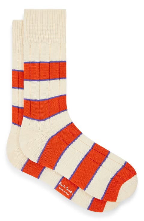 Stripe Rib Cotton Blend Dress Socks