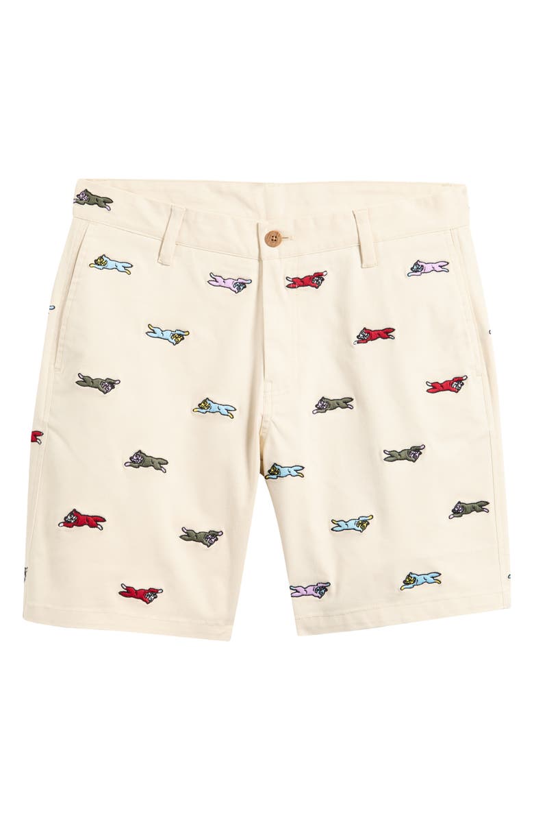 ICECREAM Universe Embroidered Flat Front Cotton Shorts, Alternate, color, Fog