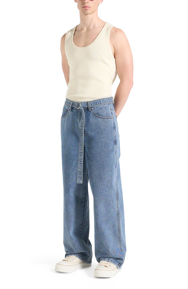 Manière De Voir Adam Wide Leg Belted Jeans, Alternate, color, Blue Wash