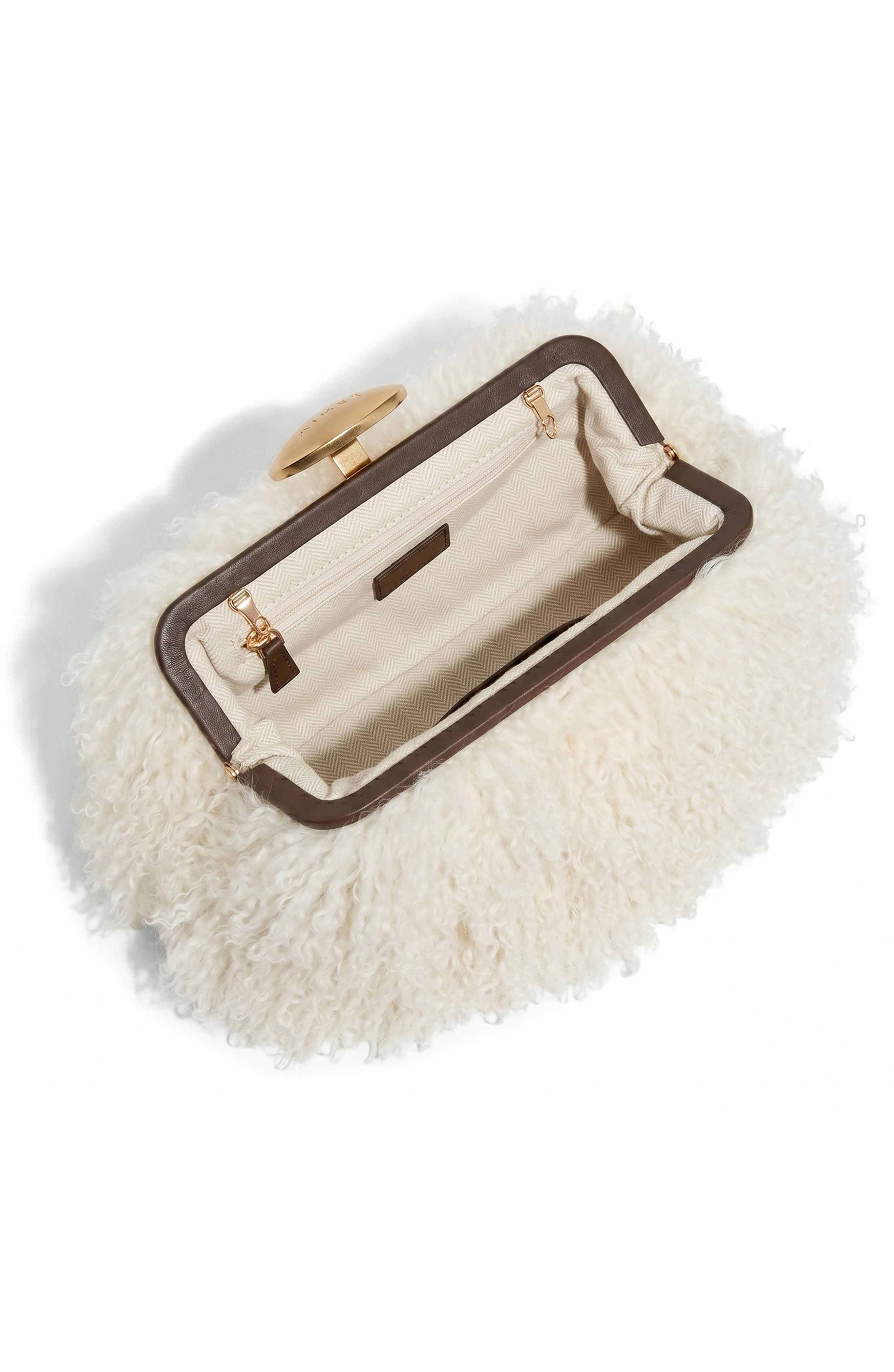 Full Circle Faux Shearling Clutch, Alternate, color, NATURAL MONGOLIAN SHEARLING