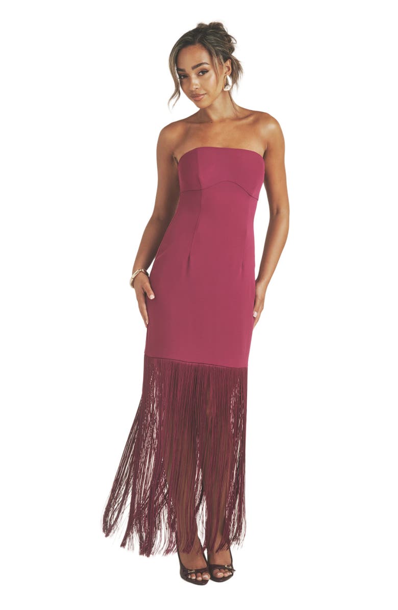 Six Stories Fringe Bandeau Maxi Dress, Main, color, Raspberry