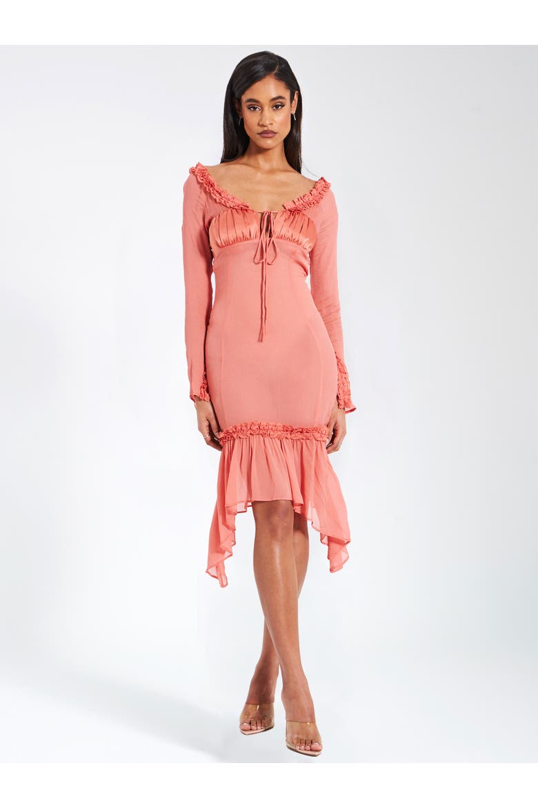 Fiorella Satin Rayon Midi Dress, Alternate, color, Rosy Mauve