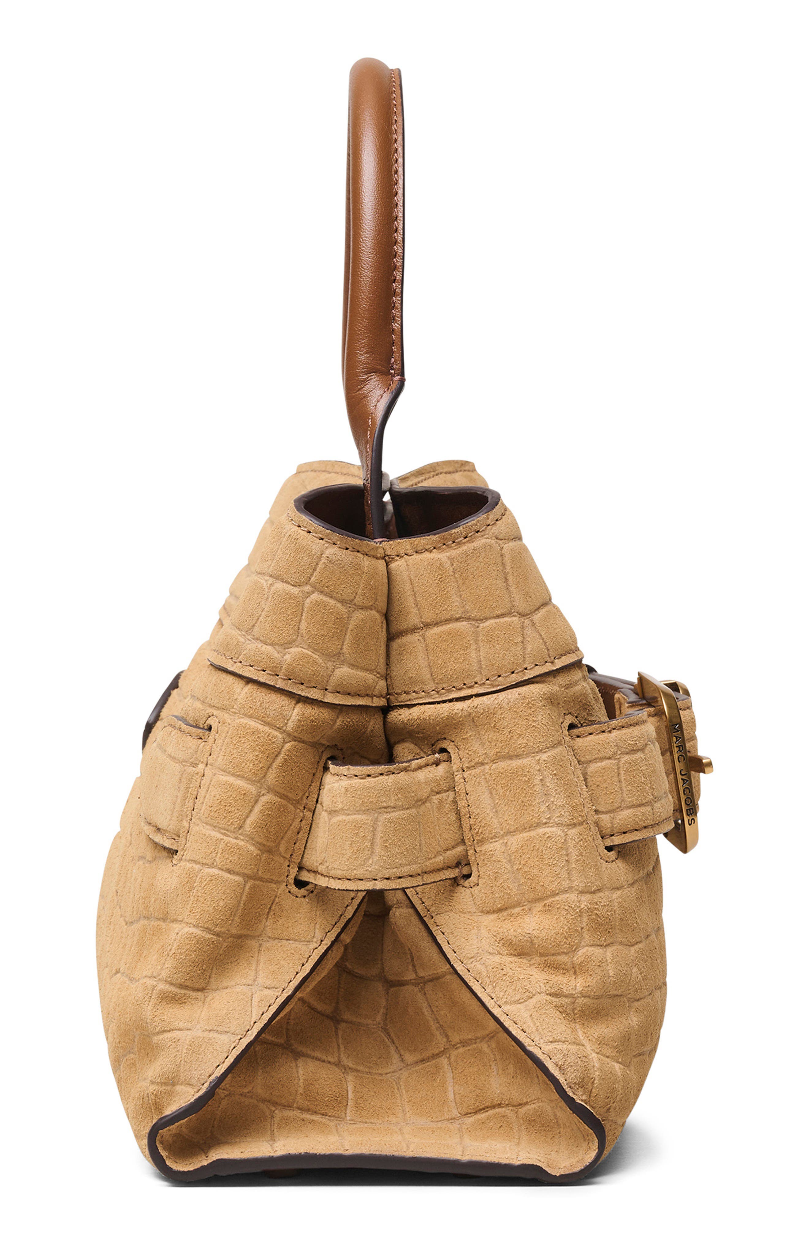 Marc Jacobs The Small Dakota Croc Embossed Suede Satchel, Alternate, color, Sahara