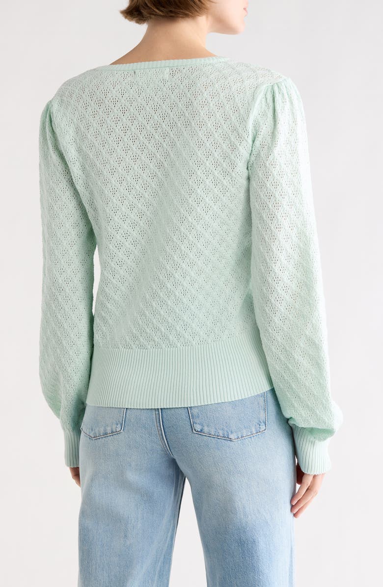 BY DESIGN Eileen Pointelle Knit Cardigan, Alternate, color, Aqua Glass