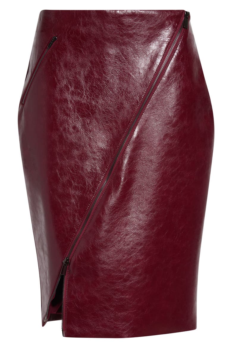 Verena Zip Front Faux Leather Skirt, Alternate, color, OXBLOOD