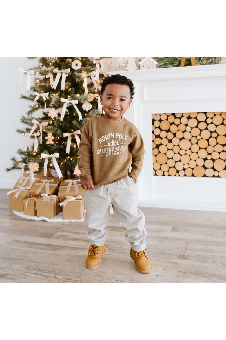 North Pole Gingerbread Christmas Sweatshirt, Alternate, color, Mocha