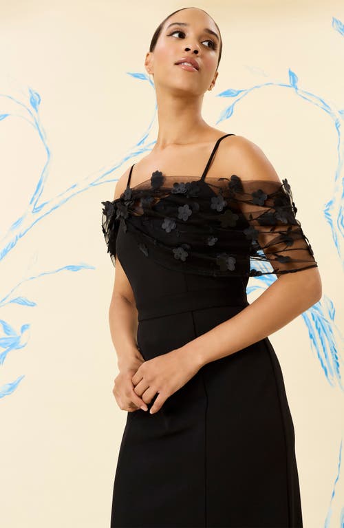 Maggy London Floral Appliqué Convertible Sleeve Gown In Black