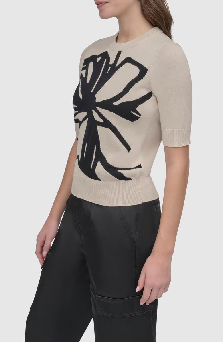 DKNY Graffiti Floral Jacquard Short Sleeve Sweater, Alternate, color, 