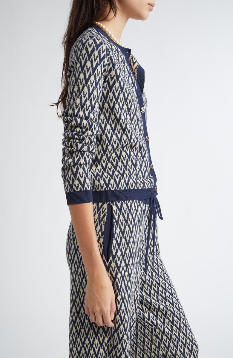 Valentino Garavani Toute La V Jacquard Virgin Wool Cardigan, Alternate, color, Navy/ Cream
