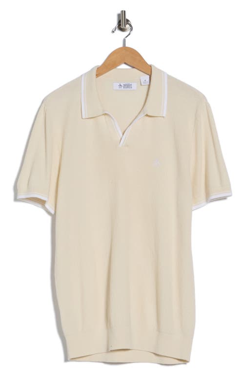Original Penguin Textured Johnny Collar Cotton Polo In Neutral