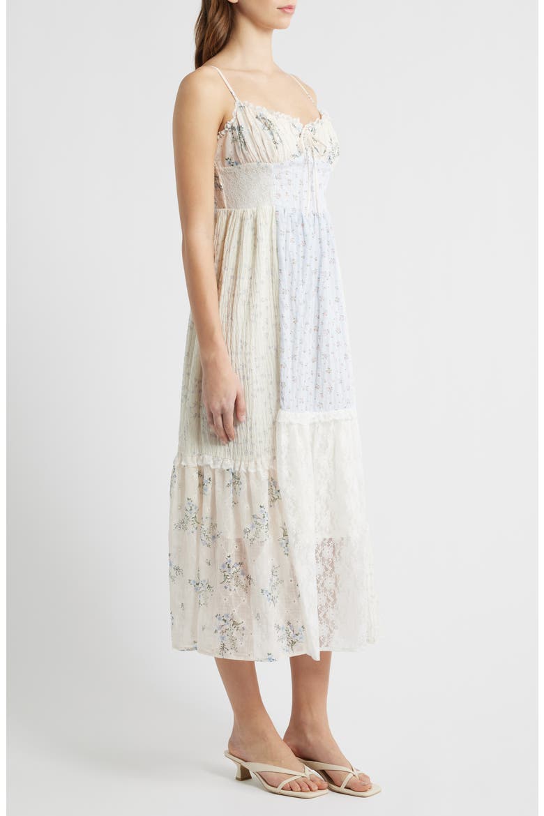 Sweetheart Neck Patchwork Midi Dress, Alternate, color, BLUE PATCHWORK