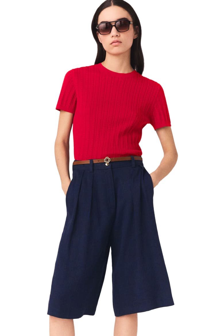 Linen-blend Bermuda shorts, Alternate, color, Navy