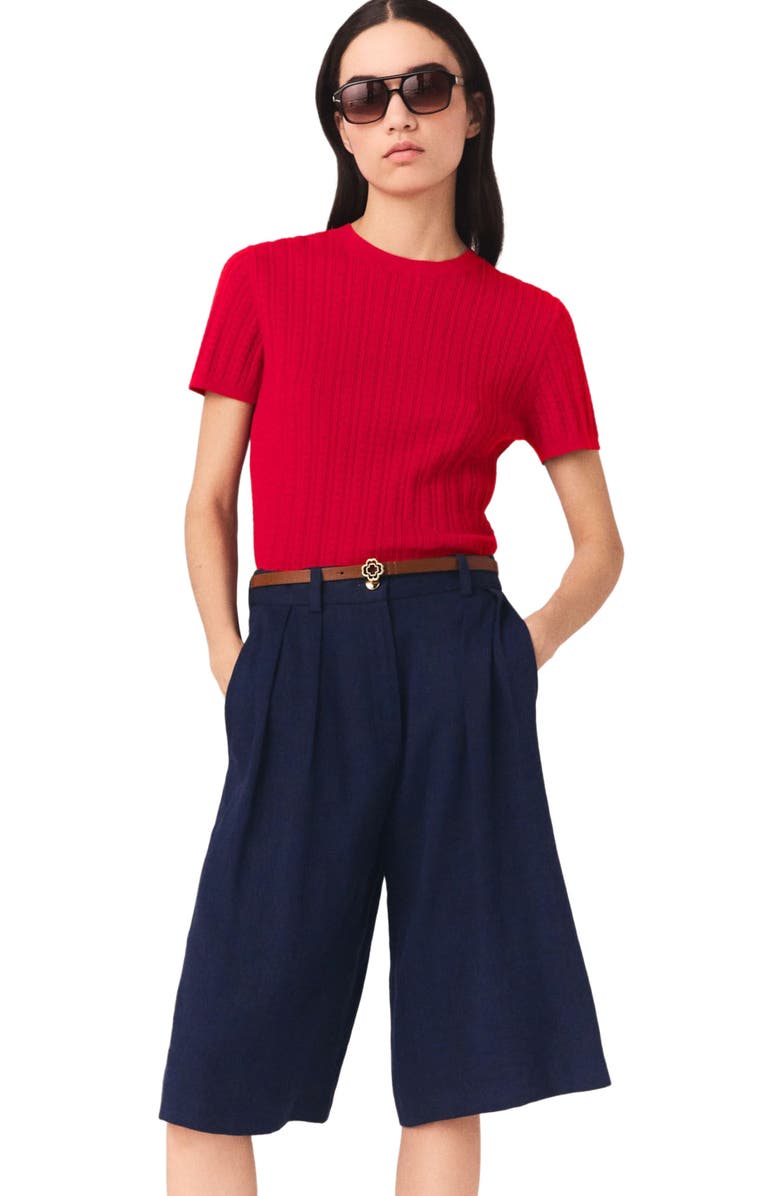 maje Linen-blend Bermuda shorts, Alternate, color, Navy