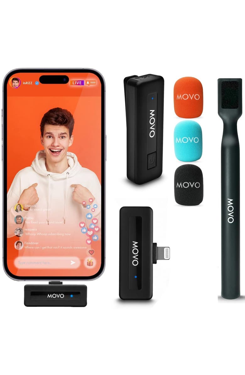 MOVO Wireless Mini DI Ultra Compact Wireless Lav Microphone System for iPhone, Main, color, Black
