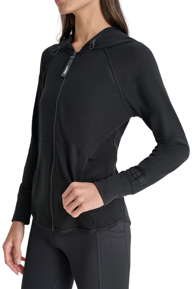 Slub Waffle Knit Zip Hoodie, Alternate, color, BLACK